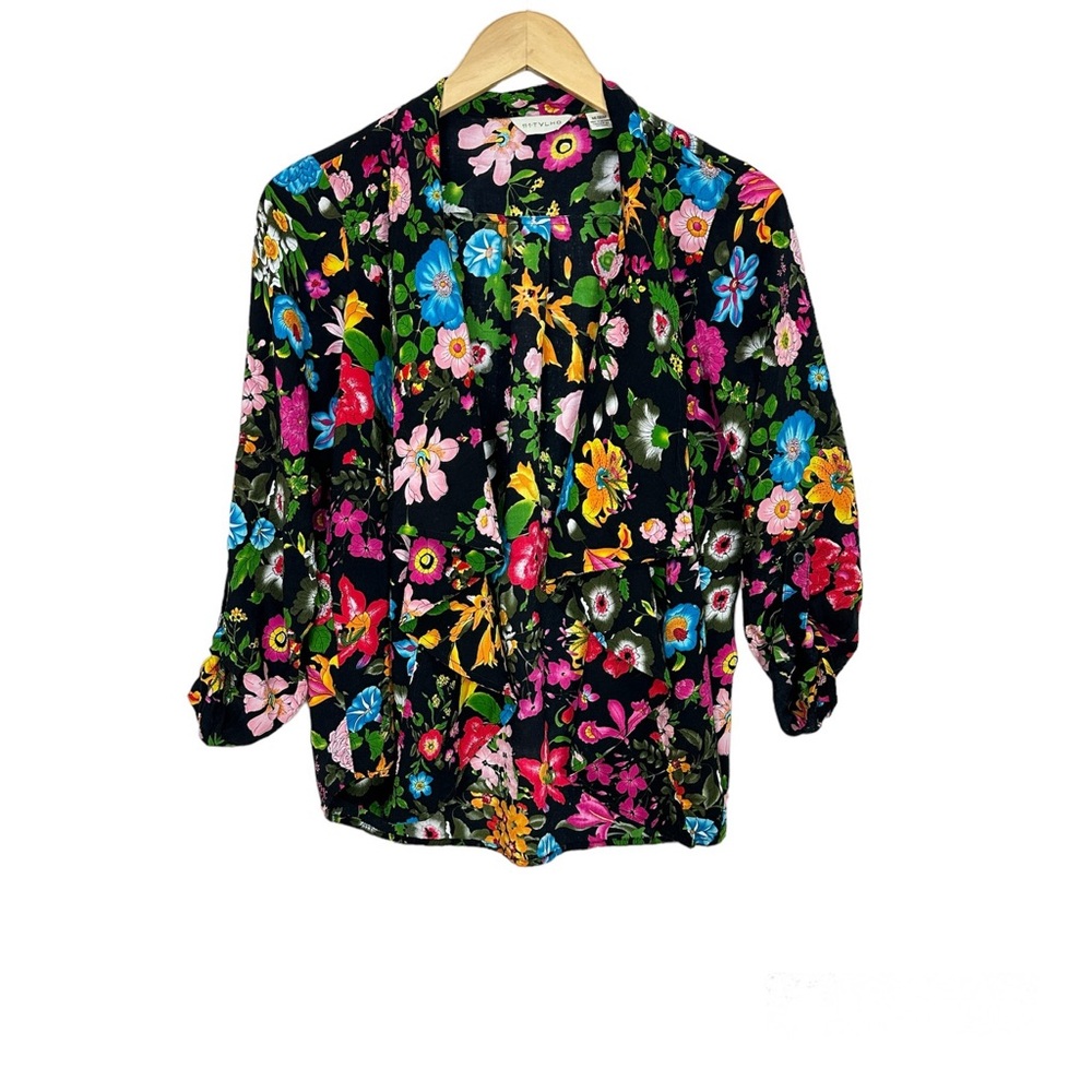 Anthropologie Tylho Mireia Blouse Floral Ruffle Front Open Top Women’s Sz Medium